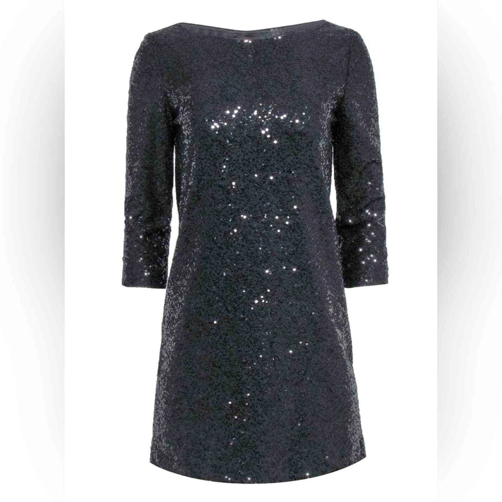 Tahari Blue Sheath Cocktail Dress with Cuffed‎ Sleeves